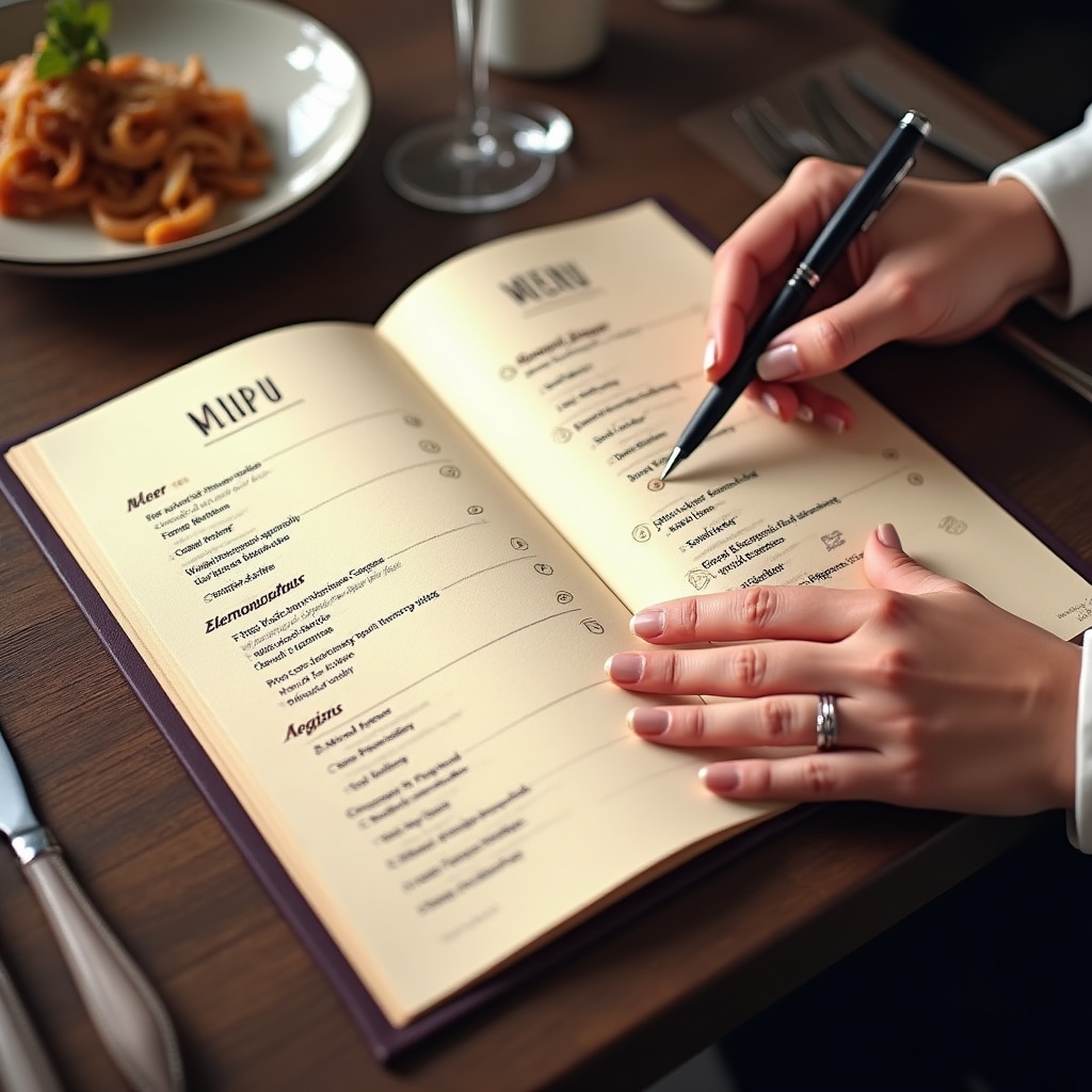 Menu restauracji z oznaczeniami alergenów widocznymi przy każdym daniu